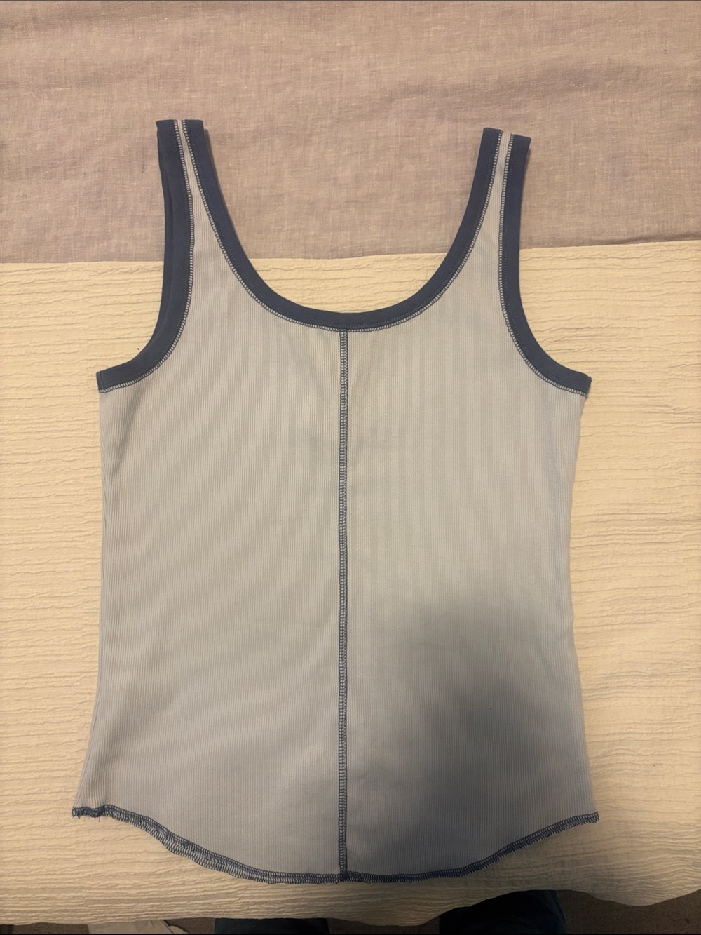 aerie Light Blue Henley Tank Top with Navy Trim - Picture 2 of 5
